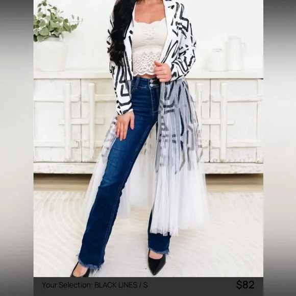 NEW Origami Sheer Black & White Duster Large - Picture 2 of 2